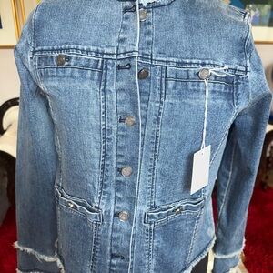 Denim Jacket with Frayed Hem